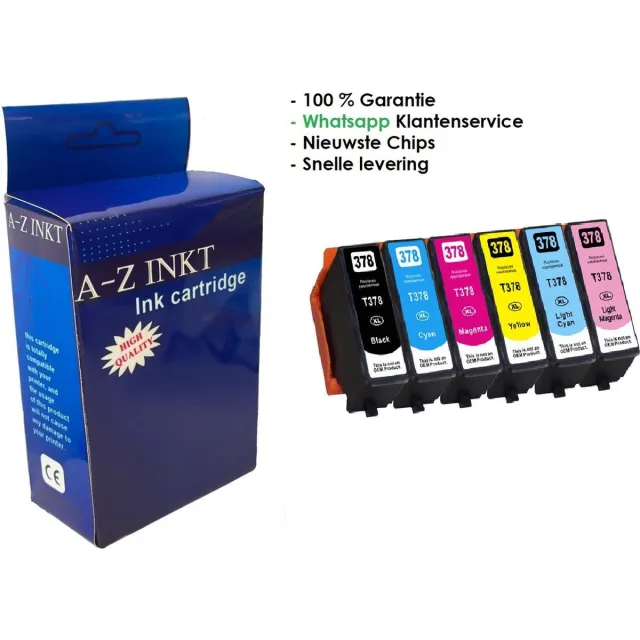 AtotZinkt Huismerk Compatible inkt cartridges voor Epson 378 / 378XL | Multipack van 6 cartridges voor Epson Expression Photo XP-8500, XP-8505, XP-8600, XP-8605, XP-8606 en XP-8700