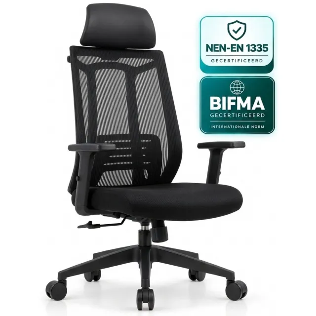 OfficeSense OS60 Ergonomische Bureaustoel - 3D Armleuningen - Bureaustoelen voor Volwassenen – Zwart