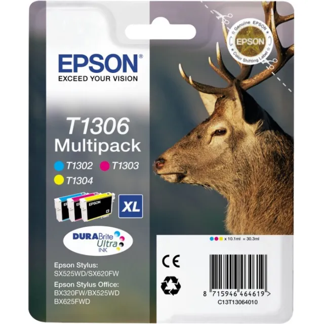 Epson T1306 inktcartridge drie kleuren extra high capacity 3 x 10.1ml 3-pack RF-AM blister DURABrite Ultra Ink Multi colour