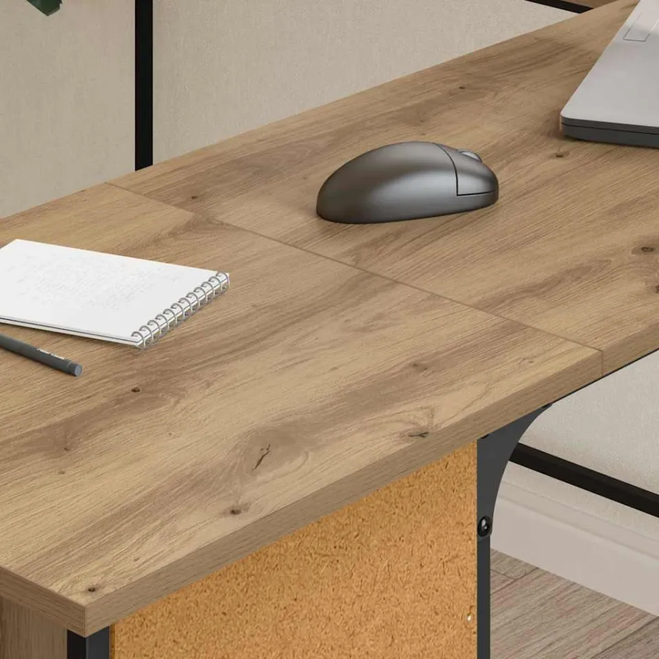 vidaXL Bureau Artisan Eiken Bewerkt hout 141 x 141 x 75 cm, foto 4
