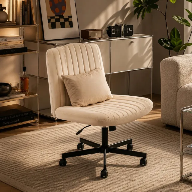 Welltin Bureaustoel met rugleuning - bureaustoelen voor volwassenen - Ergonomische bureaustoel - 360 graden draaibaar - Verstelbare rugleuning - Elastisch zitkussen - Beige
