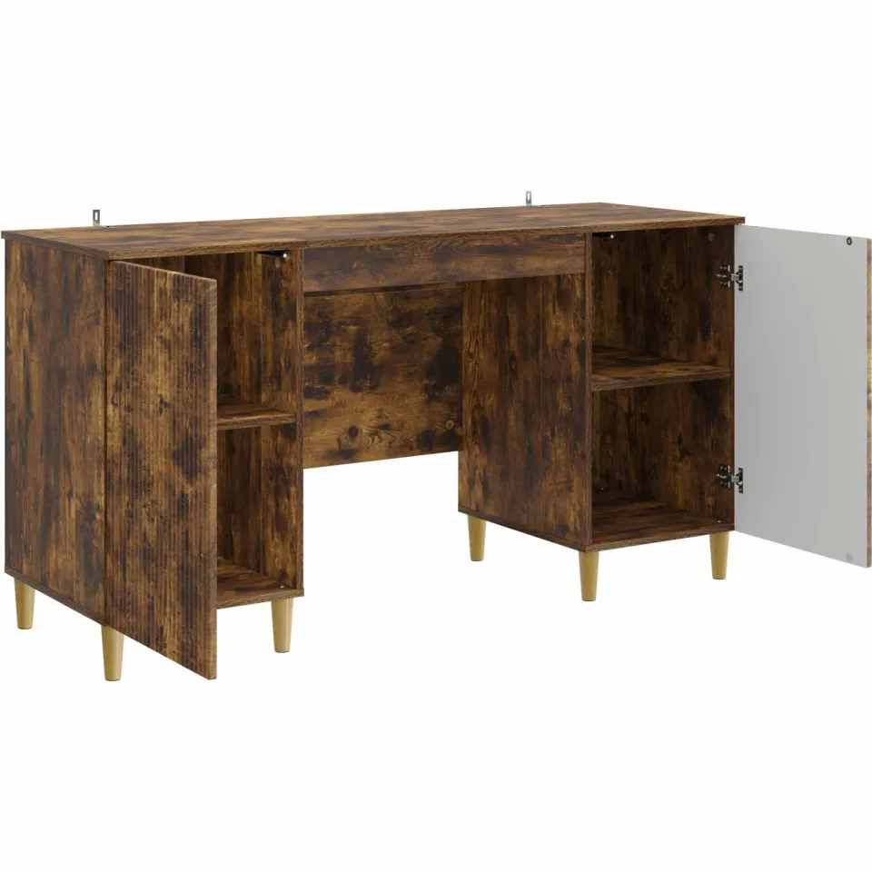 vidaXL Bureau met plank Gerookt eiken 142,5 x 50 x 75 cm Bewerkt hout, foto 3