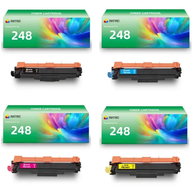 INKFIND TN248 tonercartridge multipack van 4 stuks (Zwart+Cyaan+Magenta+Geel) compatibel met Brother TN248BK TN248C TN248M TN248Y TN-248BK TN-248C TN-248M TN-248Y (Zwart+Cyaan+Magenta+Geel) toner cartridge -4-pack BK/C/M/Y Zwart/Cyaan/Magenta/Geel