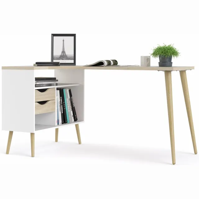 Tvilum Napoli hoekbureau wit/eiken.