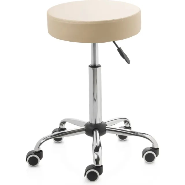 ZenGrowth ergonomische tabouret met middelhoge gasveer beige - Kapperskruk op zachte wielen – Tabouret - In hoogte verstelbaar