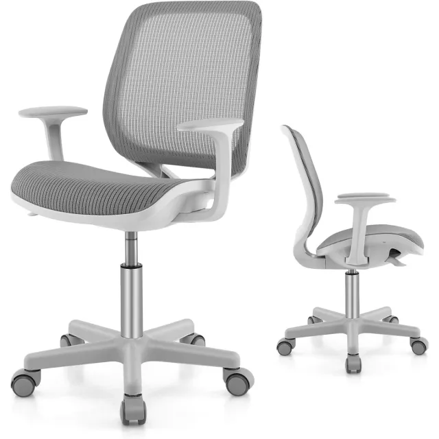 KOMFOTTEU Bureaustoel 360° draaibaar voor kinderen van 4-15 jaar - Computerstoel voor kinderen - in hoogte verstelbaar 43-55 cm - ergonomisch design met ademende netstof Grijs