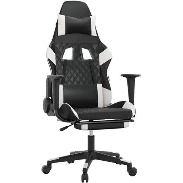 vidaXL Massage - gamestoel - met - voetensteun - kunstleer - zwart - en - wit zwart en wit