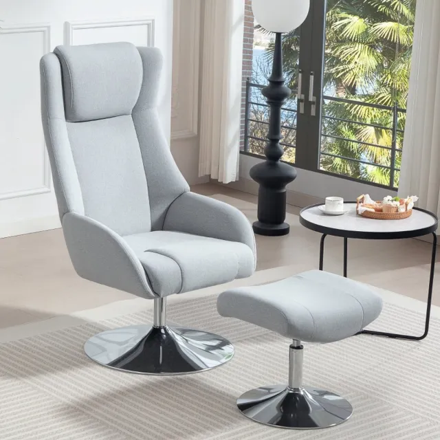 MIVRAY Relaxfauteuil 68 x 84 x 118 cm - Draaibaar Met Voetenbank En Verstelbare Rug - Woonkamer - Metaal Grijs