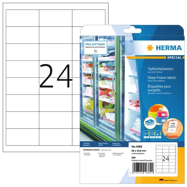 Herma Etiket HERMA 4389 66x33.8mm diepvries wit 600 stuks