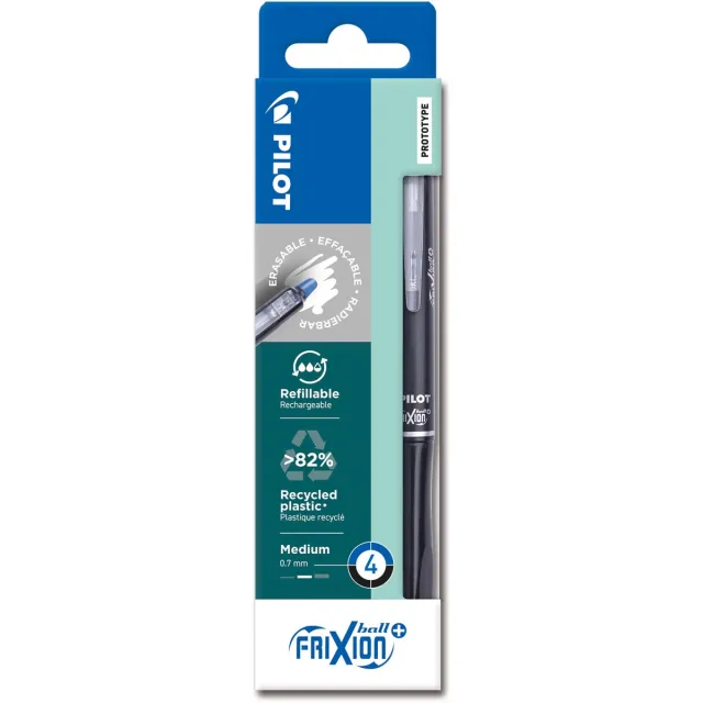 Pilot FriXion Ball Plus roller, medium, zwart en blauw, etui van 4 stuks