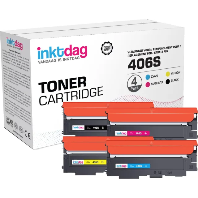 inktdag Multipack toners voor Samsung CLT-406S (CLT-K406S, CLT-C406S, CLT-M406S en CLT-Y406S) |Geschikt voor Samsung CLP-360, 362, 363, 364, 365, 367W, CLX-3300, 3302, 3303, 3304, 3305, 3307, Samsung Xpress Sl-C412W, C413W, C463, C460, C462FW Zwart x 1