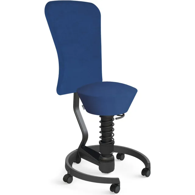 AERIS SWOPPER with backrest footring with castors (soft floor), black spring strut type: standard, black, spring black seat cover: microfibre Comfort (Gabriel), blue backrest pole: black, backrest cover: microfibre Comfort (Gabriel), blue blauw - harde wielen