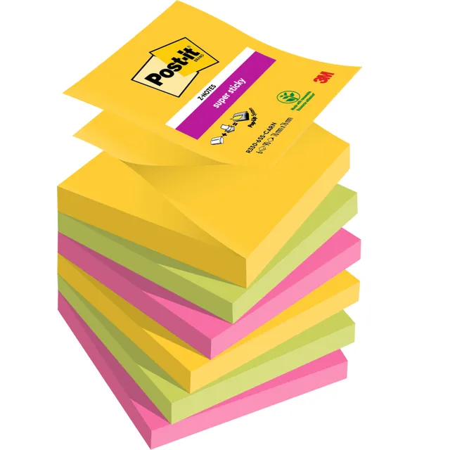 Post-It Memoblok Post-it 3M Z-Note R330 Super Sticky 76x76mm Carnival 6 stuks