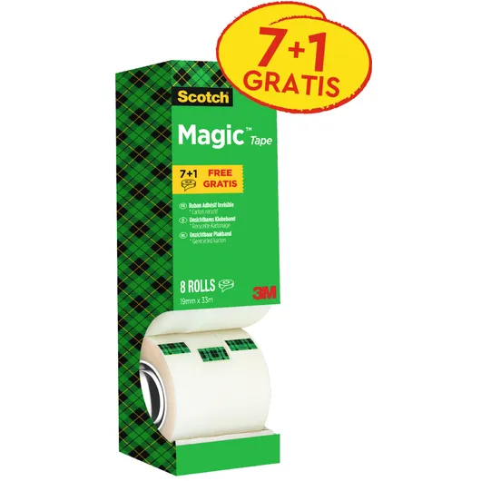 Scotch Plakband Scotch Magic 810 19mmx33m onzichtbaar mat 7+1 gratis