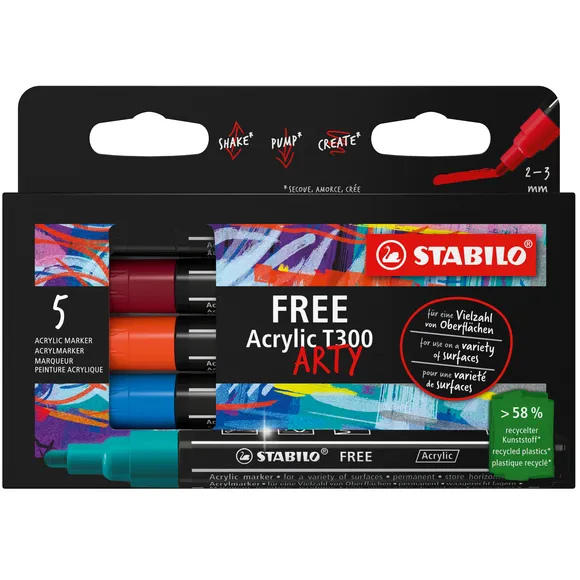 Stabilo Acrylmarker STABILO Free Acrylic T300 Urban assorti 5 stuks