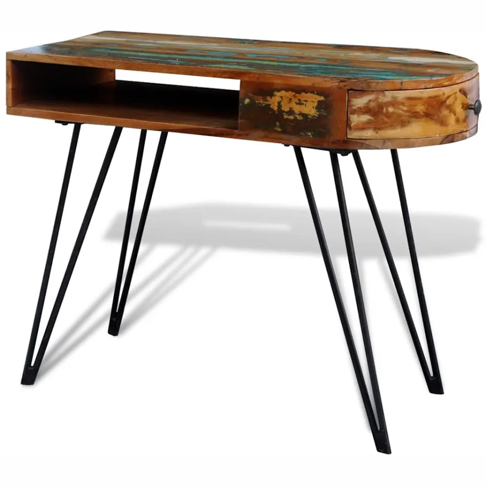 vidaXL Bureau met ijzeren poten massief gerecycled hout bruin, foto 2