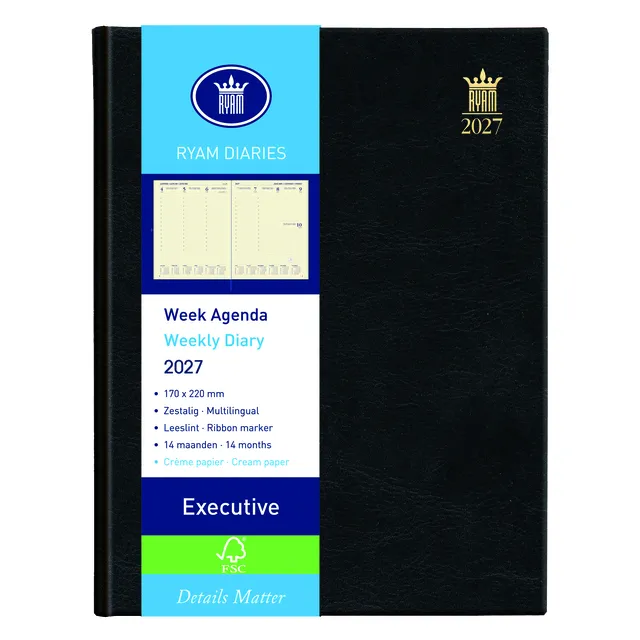 Ryam Agenda 2025 Ryam Executive Mundior 7dagen/2pagina's zwart