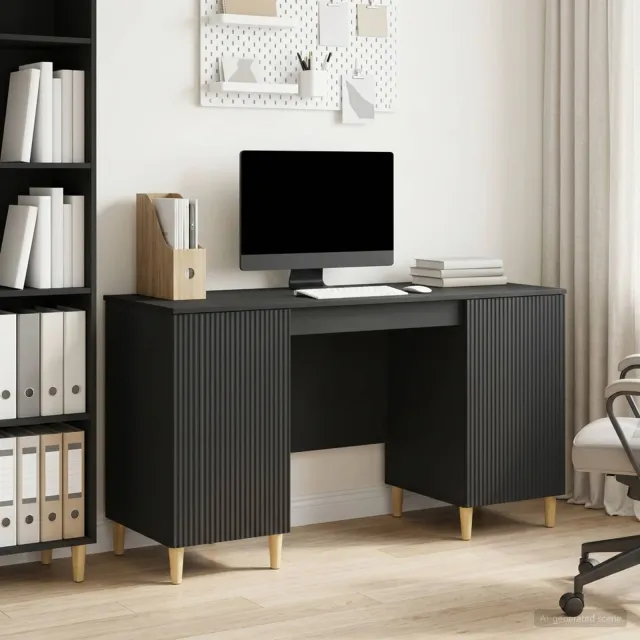 vidaXL Bureau met plank Zwart 142,5 x 50 x 75 cm Bewerkt hout, foto 2