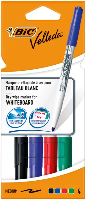 Bic Whiteboardmarker Bic Velleda 1744 rond medium assorti 4 stuks