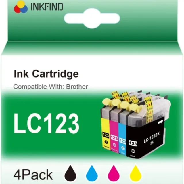 INKFIND LC123 inkt voor Brother LC123 BrotherLC123 LC-123 (1 x Zwart, 1 x Cyaan, 1 x Magenta, 1 x Geel) 4 stuks voor Brother DCP-J132W J172W J152W J552DW J752DW J4110DW MFC-J4410DW MFC-J4510DW MFC-J4610DW MFC-J470DW J4710DW MFC-J650DW 6520DW J6720DW Zwart x 1, Cyaan x 1, Magenta x 1, Geel x 1