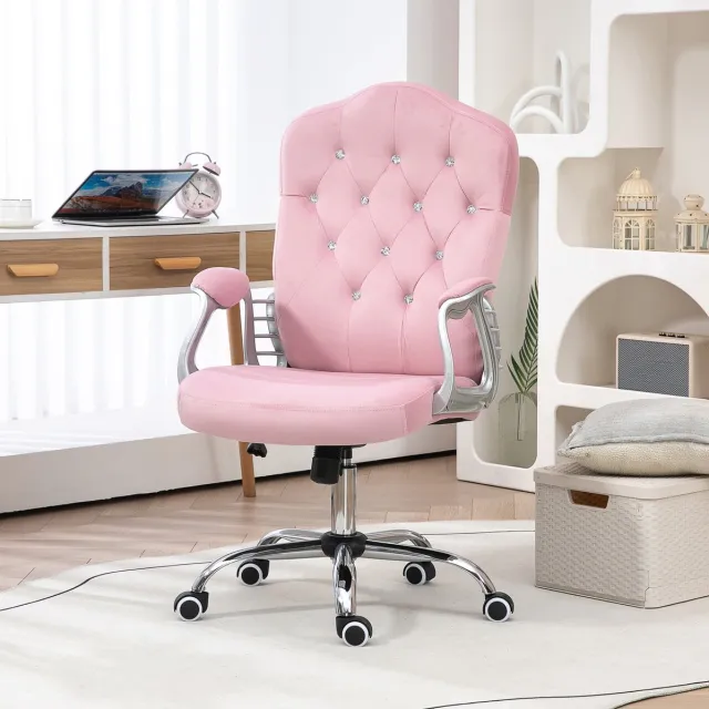 COVREO Bureaustoel 61x61x114 cm roze, polyester met wippfunctie en wielen Pink