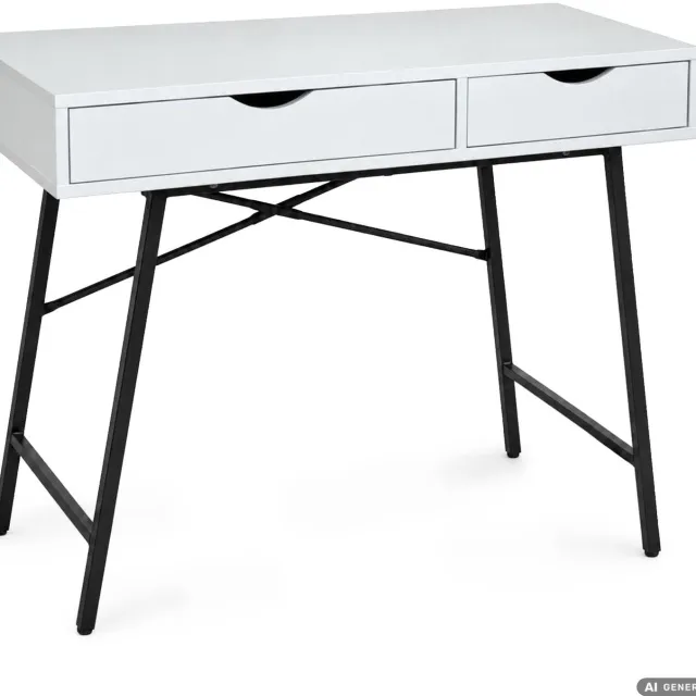 Akord Computerbureau RAX / Wit / 100 cm / 2 laden, zwarte poten, industriële stijl / 100 x 48 x 80,5 cm Wit, zwart