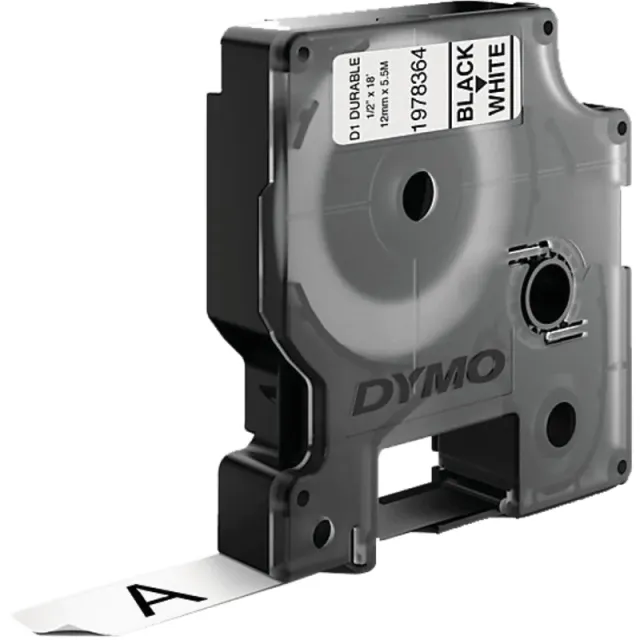 Dymo Duurzame D1 Tape 12 mm x 5,5 m Zwart Wit Label