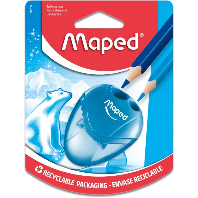 Maped potloodslijper igloo, 2 gaats, geassorteerde kleuren, blister van 1 stuk blauw
