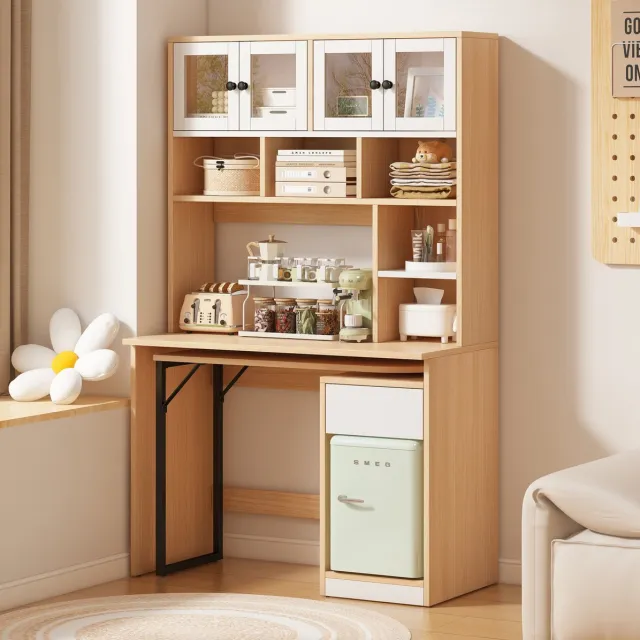 STILVORA Bureau Met Opbergkast - Draaibaar Werkblad En Grote Opbergruimte - Voor Werkkamer En Woonruimte - MDF - 110x55x180 Cm - Wit;Natuurlijk Naturel