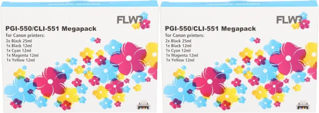 FLWR PGI-550 / CLI-551 12-Pack / Zwart en kleur / Cartridge - Geschikt voor Canon