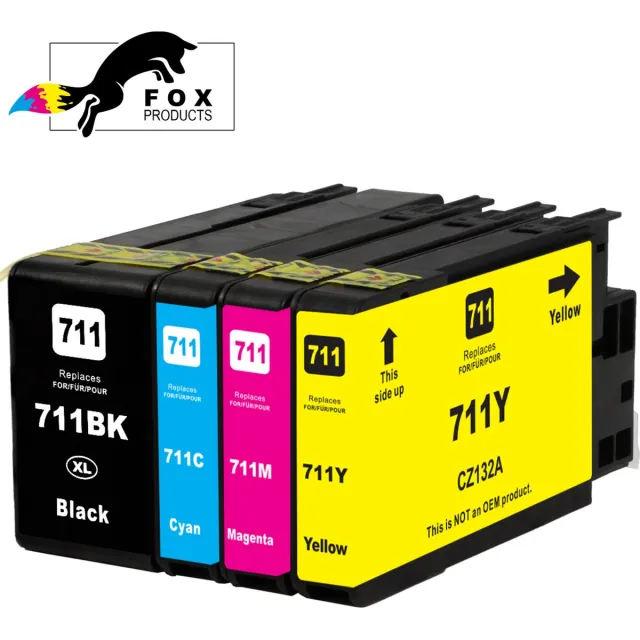 FoxProducts 4x HP711 711 huismerk inktcartridges Geschikt voor HP T120, T125, T130, T520, T525, T530 Cyaan, Magenta, Yellow, Black