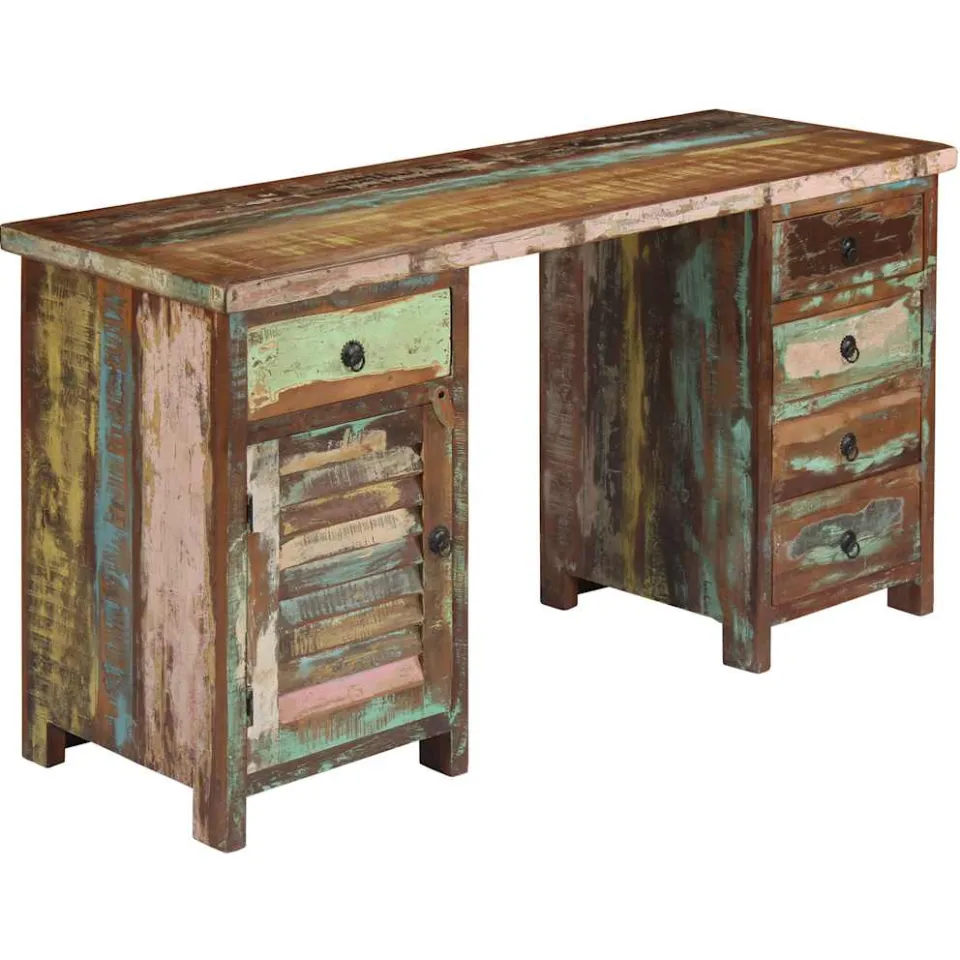 vidaXL Bureau 140x50x77 cm massief gerecycled hout meerkleurig, foto 4