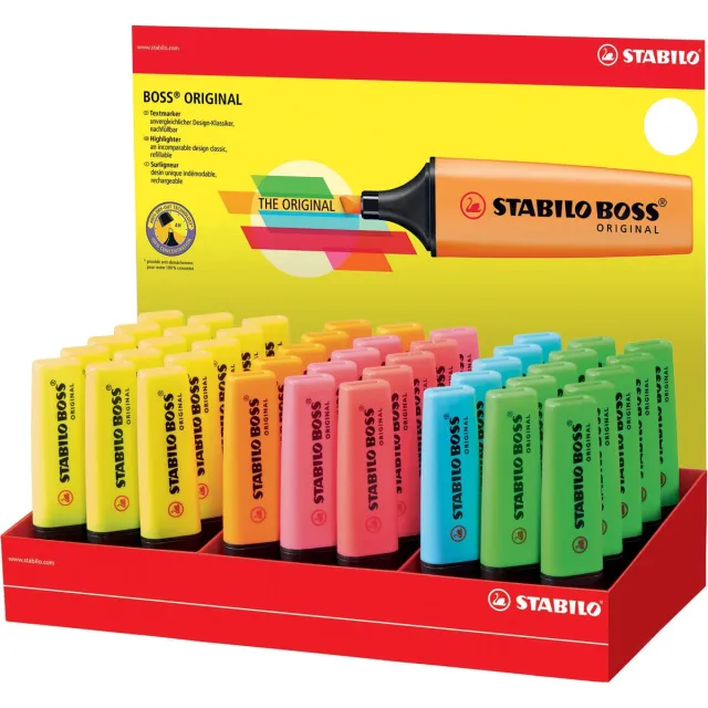 Stabilo BOSS ORIGINAL markeerstift, display van 45 stuks in 6 geassorteerde kleuren