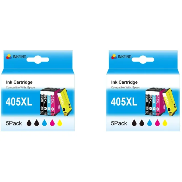 INKFIND 405XL inkt voor Epson405 Epson 405 Espon405XL 405XL multipack Multipack van 10 stuks (2 x 5pack= 4 x Zwart, 2 x Cyaan, 2 x Magenta, 2 x Geel) geschikt voor printers Epson WorkForce Pro WF-3820/3825/4820/4825/4830/7830/7835 DTWF/7840 DTWF Zwart x 4, CYAAN x 2, MAGENTA x 2, GEEL x 2