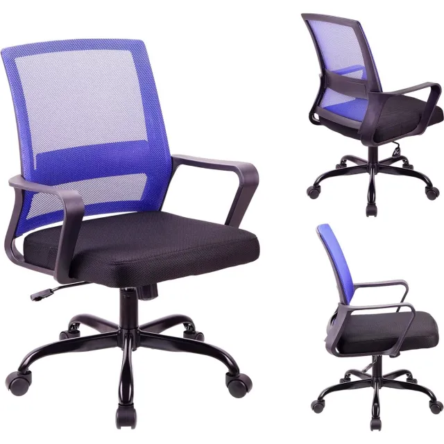 meerklose Verstelbare hoofdsteun bureaustoel Ergonomische Mesh Swivel stoel bureaustoel lumbaalsteun Hoogte verstelbaar 360 ° Swivel Rocking functie Mesh rugleuning stoel geschikt voor thuiskantoor Blauw