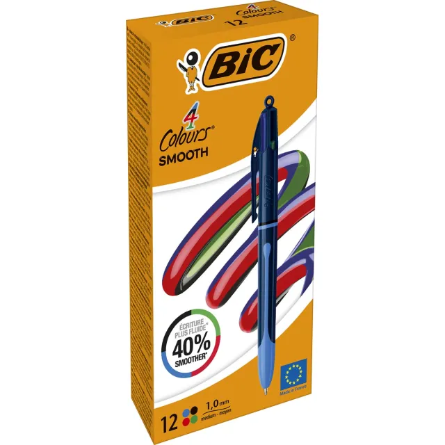Bic Colours Smooth Drop 4-kleurenbalpen, medium blauw
