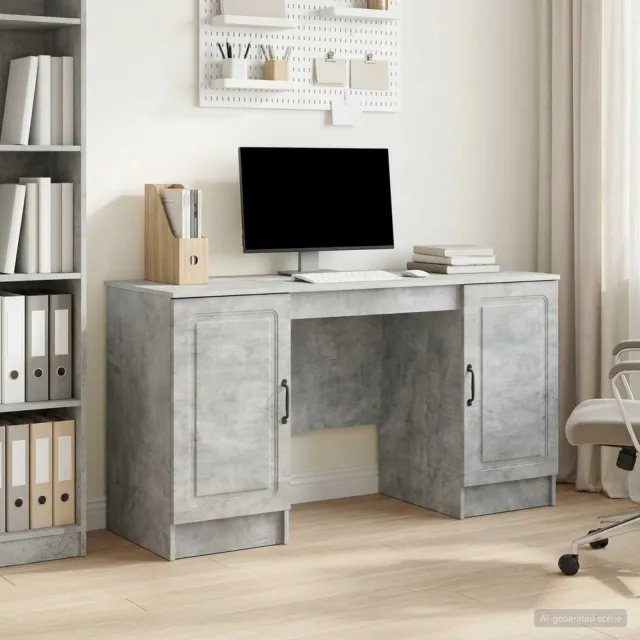 vidaXL Bureau Betongrijs 142,5 x 50 x 75 cm Bewerkt hout grijs, foto 2