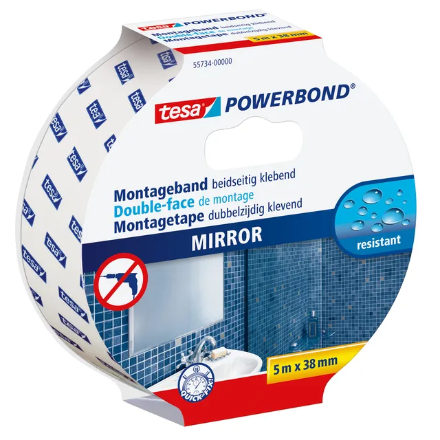 Tesa Montagetape tesa® Powerbond Spiegel dubbelzijdig 5mx38mm wit