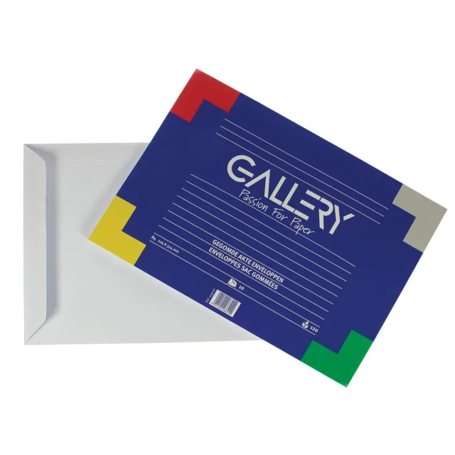 Gallery enveloppen ft 229 x 324 mm, gegomd, binnenzijde blauw, pak van 10 stuks wit