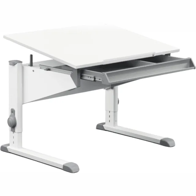 Moll World Moll Sprinter Compact Kinderbureau - Met lade - In hoogte verstelbaar - Kantelbaar blad - Ergonomisch en meegroeiend bureau - Voor schoolkinderen - Wit/Grijs