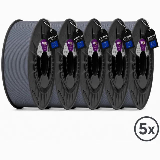 Winkle ASA 3D Filament - Filament voor 3D printer - Hoge Nauwkeurigheid - Grijs - Ø 1,75 mm - 5x1 kg 5x Grijs