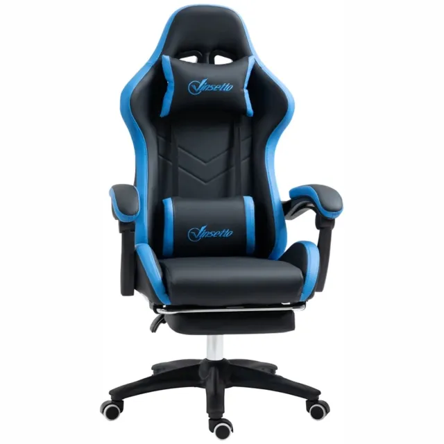 ZYLARO Ergonomische Gamingstoel met Lendensteun & Hoofdsteun - 135° Verstelbare Rugleuning - In Hoogte Verstelbaar - Relaxfauteuil - Bureaustoel - TV Stoel - Blauw + Zwart Zwart + Blauw