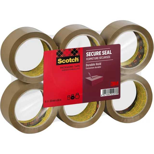 Scotch verpakkingsplakband Secure Seal, ft 50 mm x 66 m, bruin, pak van 6 stuks