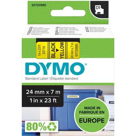 Dymo Labeltape Dymo LabelManager D1 polyester 24mm zwart op geel