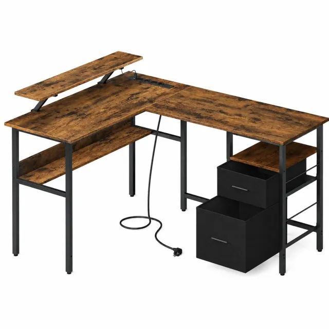 Sello! hoekbureau – bureau – lades – ledverlichting – monitorstandaard – 4 stopcontacten – 2 usb hub – 120x150x76 – zwart