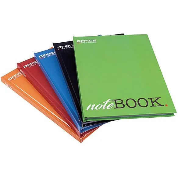 Office Products schrift met harde kaft, A5, 96 blad, met kantlijn, gelijnd blauw