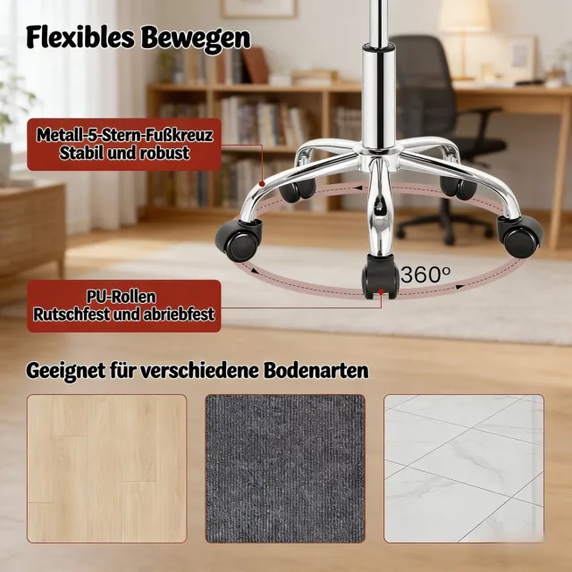 OKWISH Bureauhocker - In Hoogte Verstelbaar En Draaibaar - Voor Make-up, Kaptafel En Werkplek - Fluweel En Metaal - Donkergrijs
