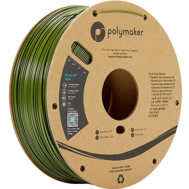 Polymaker PF01009 Army Green Filament ASA Weerbestendig, UV-bestendig, Hittebestendig 1.75 mm 1000 g Army groen PolyLit Kleurloos