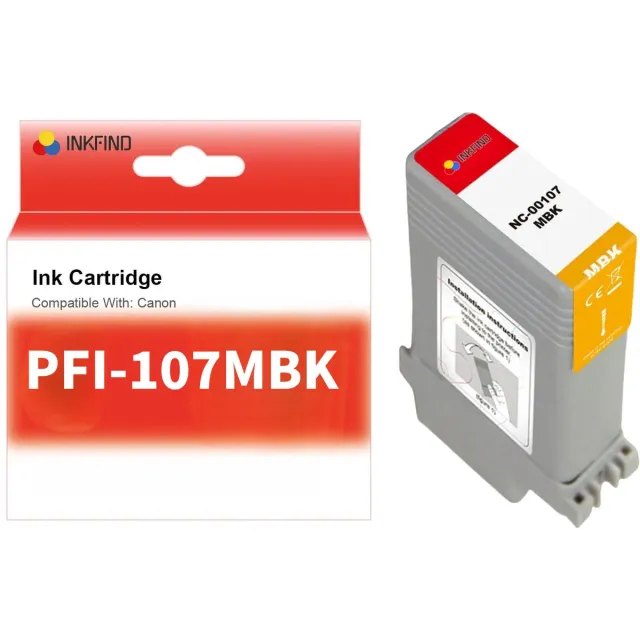 INKFIND PFI-107 Mat Zwart (MBK) Inktcartridge compatibel met Canon PFI-107 - 1-pack Mat Zwart (MBK) *1 Mat Zwart x1