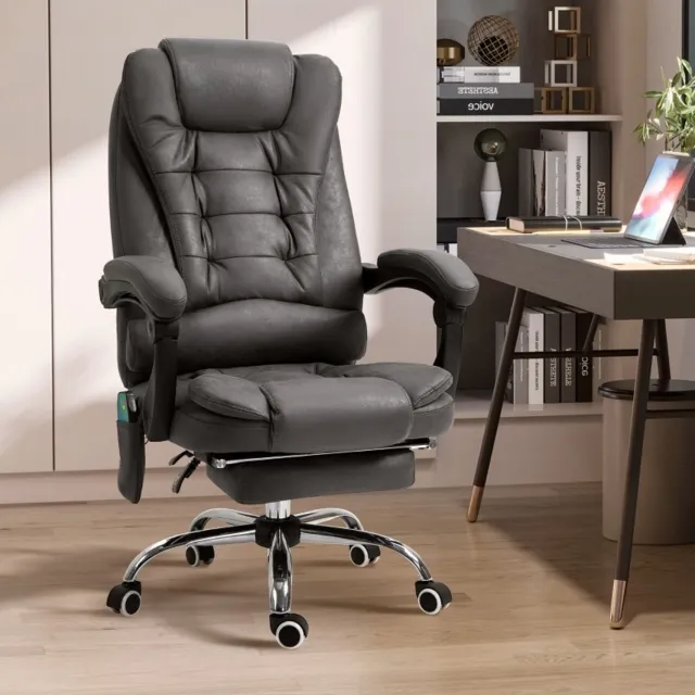 CHICFURN Bureaustoel - Massage en warmte - Met voetsteun - Donkergrijs